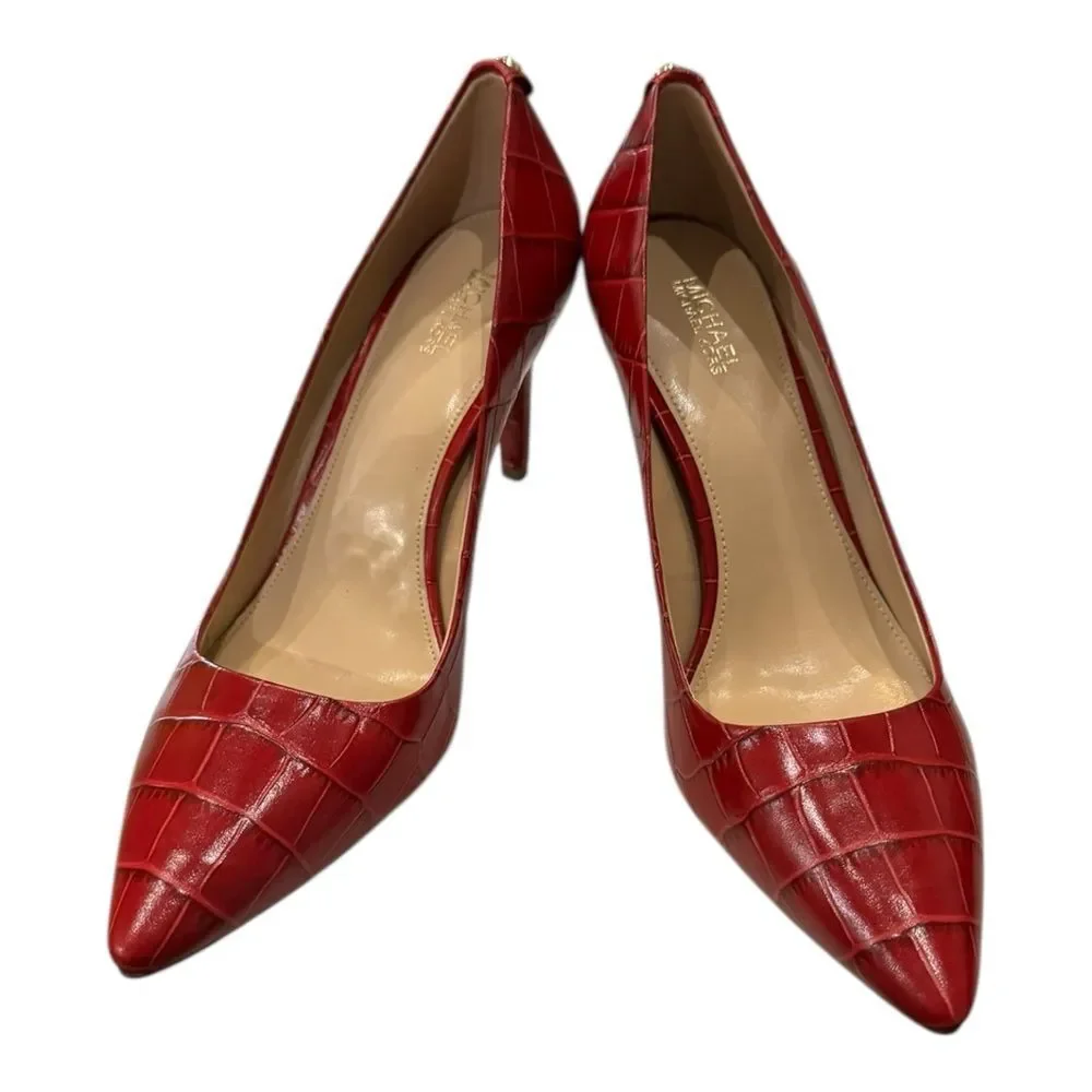 Michael Michael Kors Red Croc Embossed Leather Women's Heels 8 - Picture 3 of 6